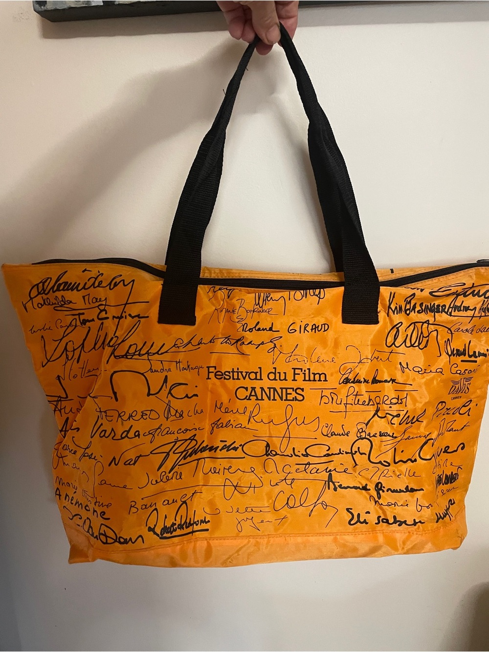 Cannes Festival du Film Orange Tote Bag with Black Handles